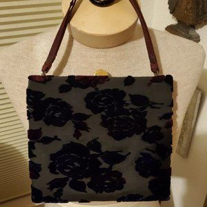 Vintage 1950's black velveteen handbag